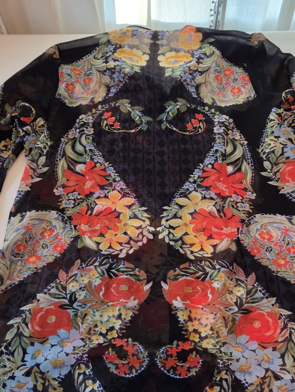 CAbi Women's XL Black Button-Down Shirt Floral Paisley Print SHEER - Picture 7 of 10